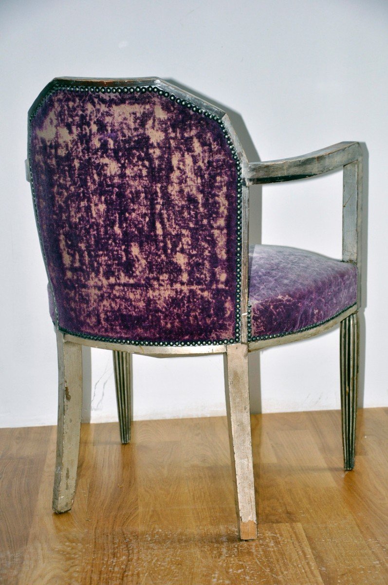 Art Deco Armchair With Silver Leaf, 1930s-photo-3