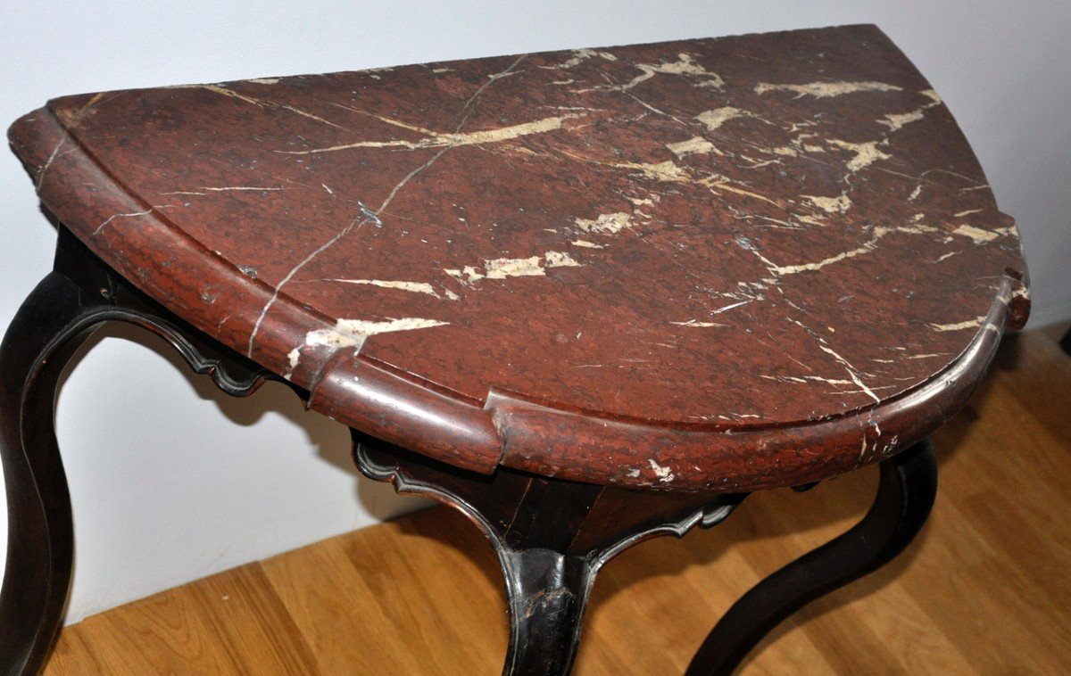 Half-moon Console In Walnut Wood, Typical Of Dauphiné, 18th Century-photo-3