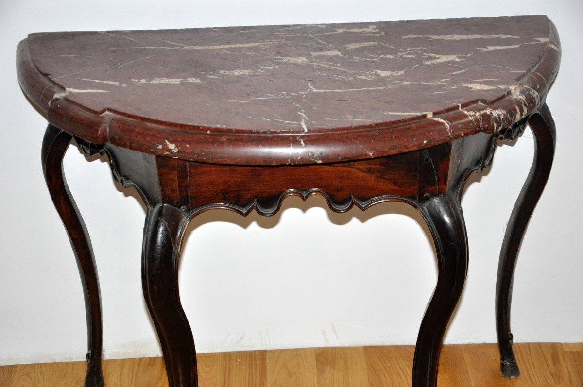 Half-moon Console In Walnut Wood, Typical Of Dauphiné, 18th Century