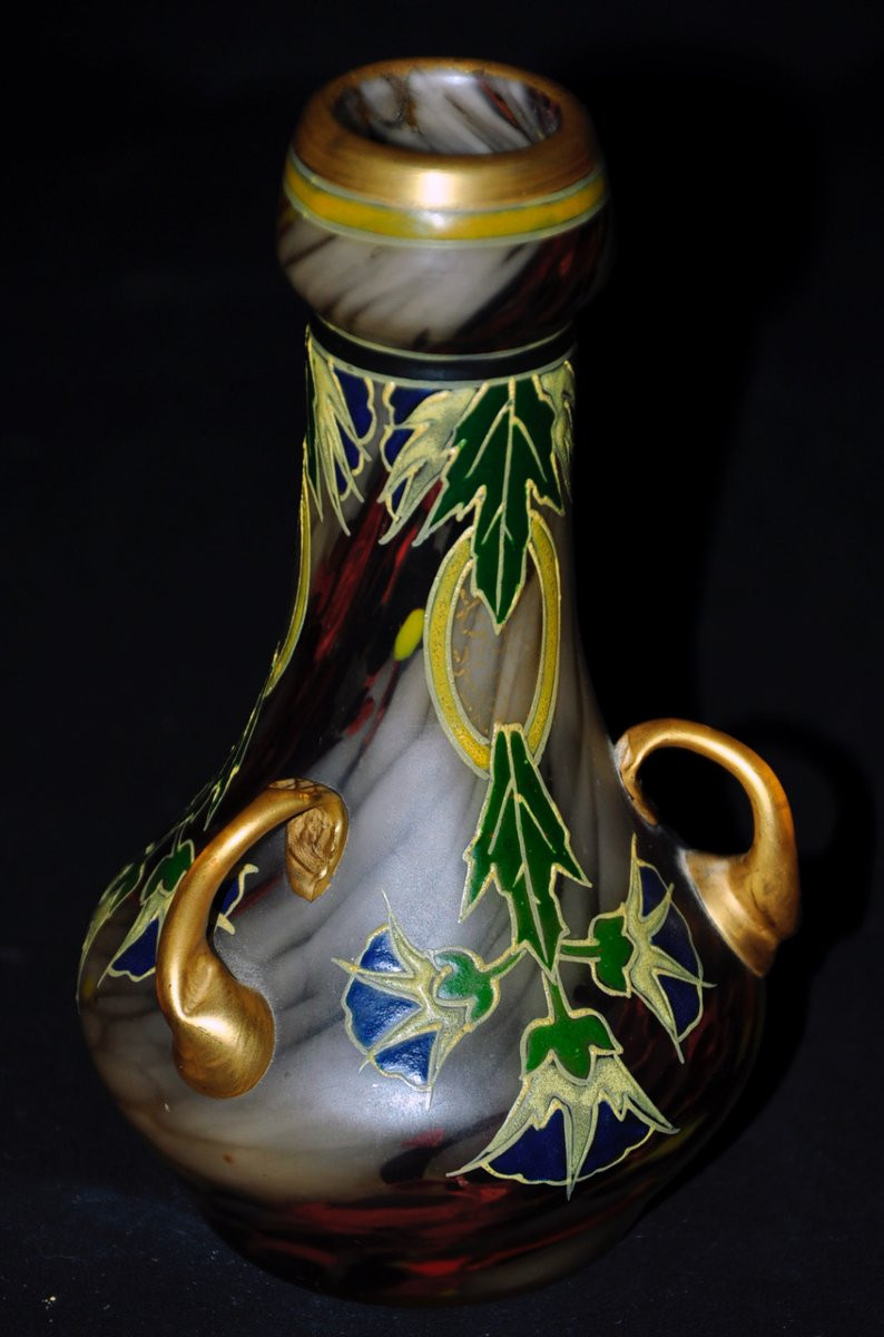 Legras Enamelled Glass Vase With Plant Decoration Circa 1920-photo-2