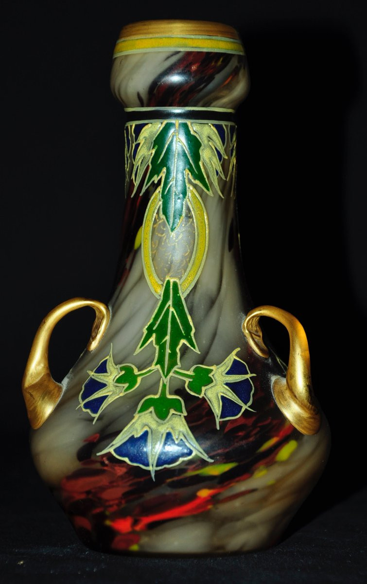 Legras Enamelled Glass Vase With Plant Decoration Circa 1920-photo-3