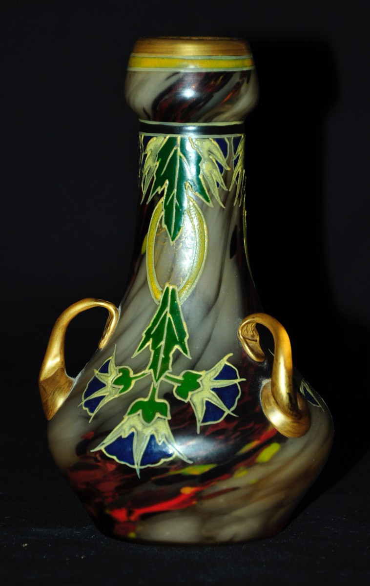 Legras Enamelled Glass Vase With Plant Decoration Circa 1920