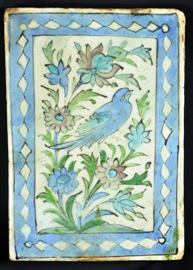 Earthenware Tile Decorated With Iran, Qajar Period, Early 19th Century, Floral And Bird Decoration