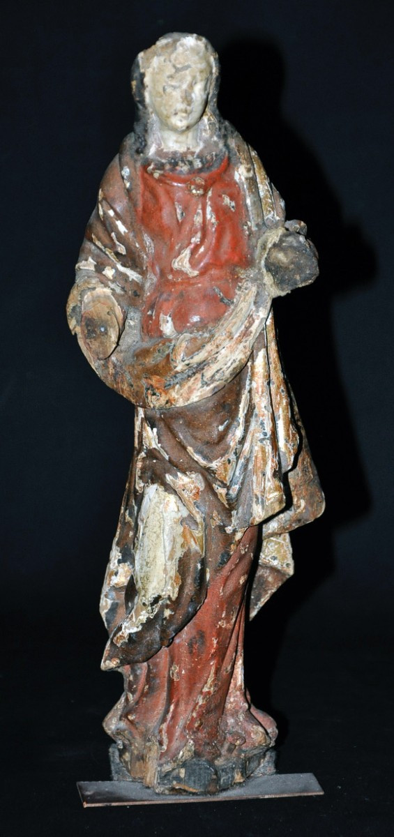 Sculpture en bois polychrome représentant la Vierge XVIIe siècle