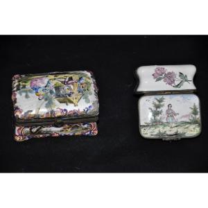 Pair Of Signed Earthenware Tobacco Boxes, 18th Century