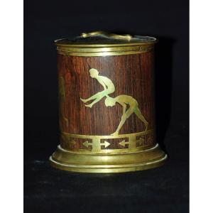 Art Deco Bronze And Rosewood Marquetry Tobacco Jar Circa 1920