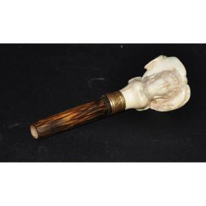 Carved Ivory Umbrella Knob Rosewood Handle 19th Century