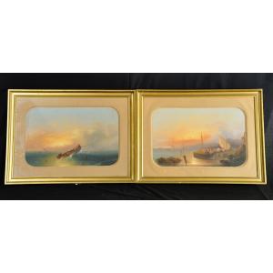 Pair Of 19th Century Gouaches Signed Guispe Delpino