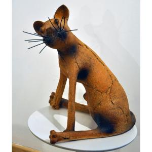 Ceramic Cat Signed Atelier Palègre Circa 1970