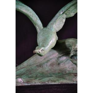 Art Deco Bronze Seagull Signed Louis Fiot Circa 1930 