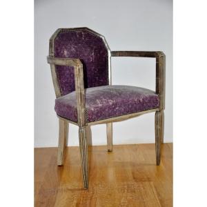 Fauteuil Art Déco argenté à la feuille époque 1930