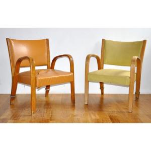 Pair Of Bow-wood Armchairs, Steiner Edition, Circa 1950