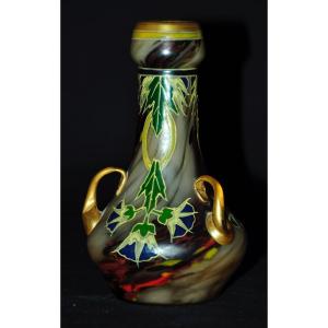 Legras Enamelled Glass Vase With Plant Decoration Circa 1920