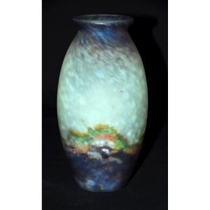 Vase Signed Muller Frères In Glass Paste Landscape Early 20th Century 