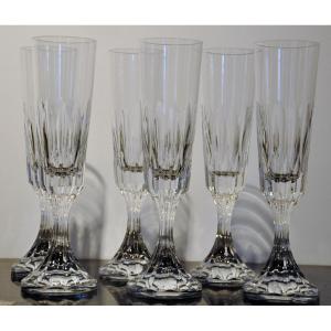 Six Crystal Champagne Flutes By Baccarat, Assas Model