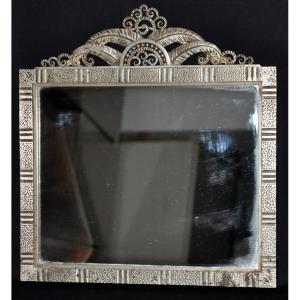 Wrought Iron Mirror Signed Fournet, Hammered And Riveted, Circa 1930