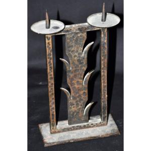 Wrought Iron Candle Holder Signed Michel Zadounaisky Circa 1950