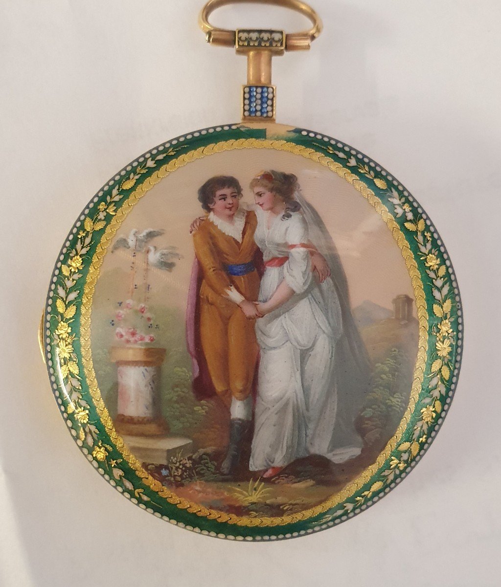 Rare Louis XVI (1750 -1770) Coq Fusée Watch Enameled In 18k Gold