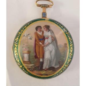 Rare Louis XVI (1750 -1770) Coq Fusée Watch Enameled In 18k Gold