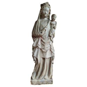 Virgin And Child Gothic Period Ile-de-france. Polychrome Stone.