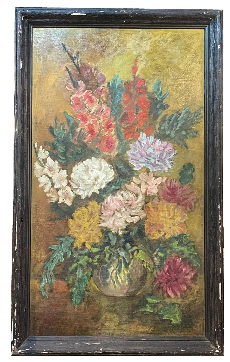 Still Life With Chrysanthemums, Oil On Canvas