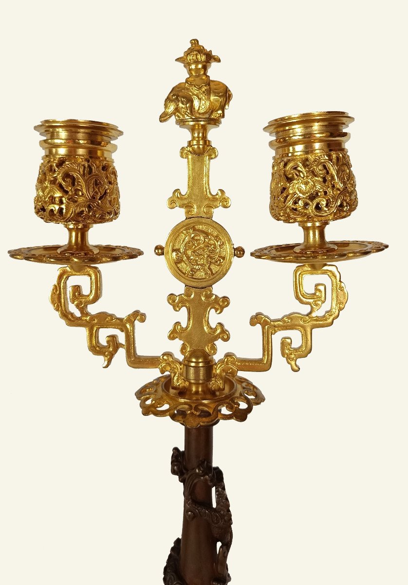 Pair Of Japanese-style Candlesticks By Ferdinand Barbedienne And Edouard Lievre.-photo-4