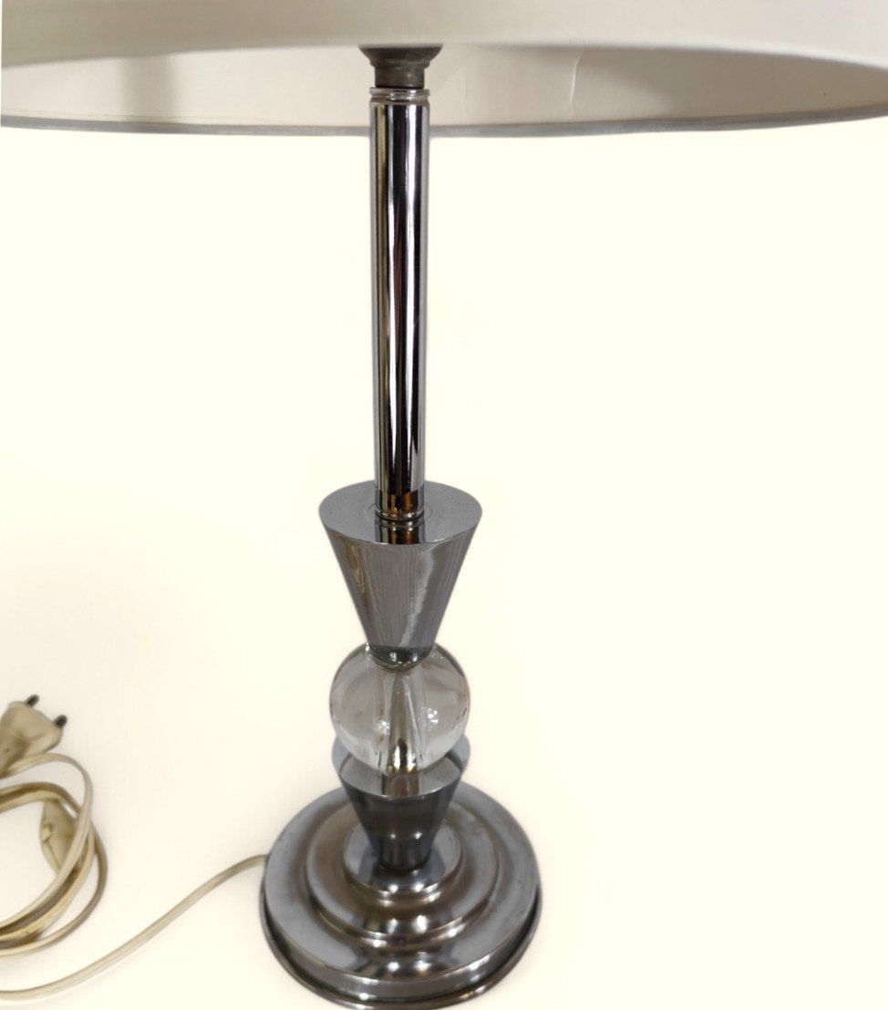 Chrome And Glass Lamp 1950s - Jacques Adnet Style-photo-3