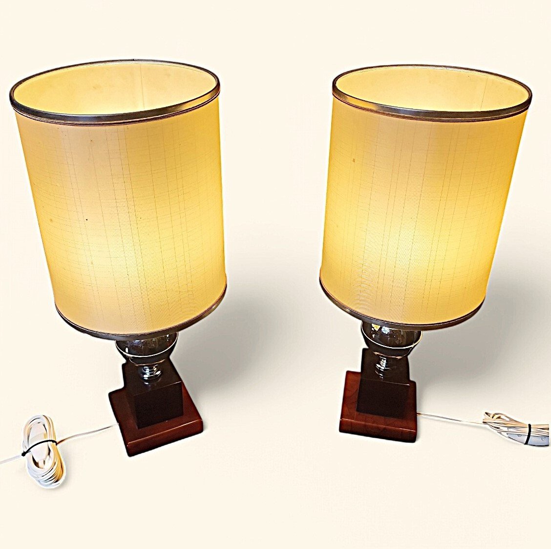 Pair Of Lamps Att. Maison Barbier Lamps In Steel And Bakelite/resin Fawn, 1960s-1970s-photo-2