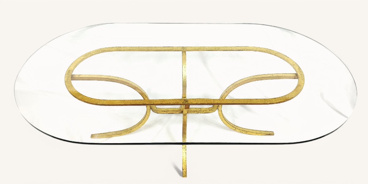 Oval Coffee Table In Gold Metal By Robert Thibier -photo-2