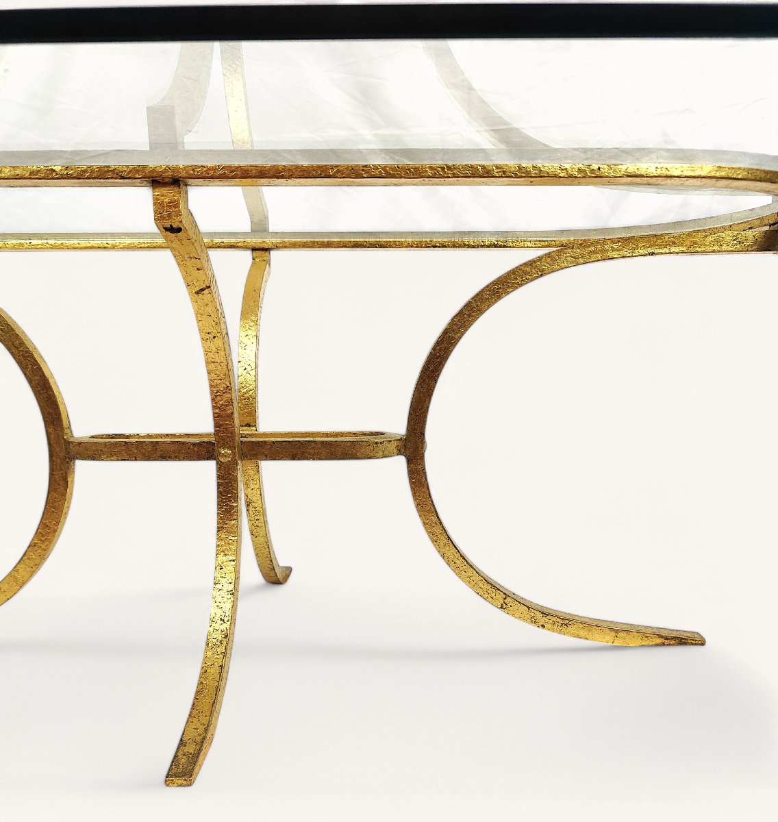 Oval Coffee Table In Gold Metal By Robert Thibier -photo-3