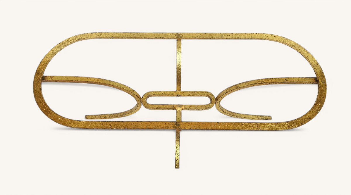 Oval Coffee Table In Gold Metal By Robert Thibier -photo-4