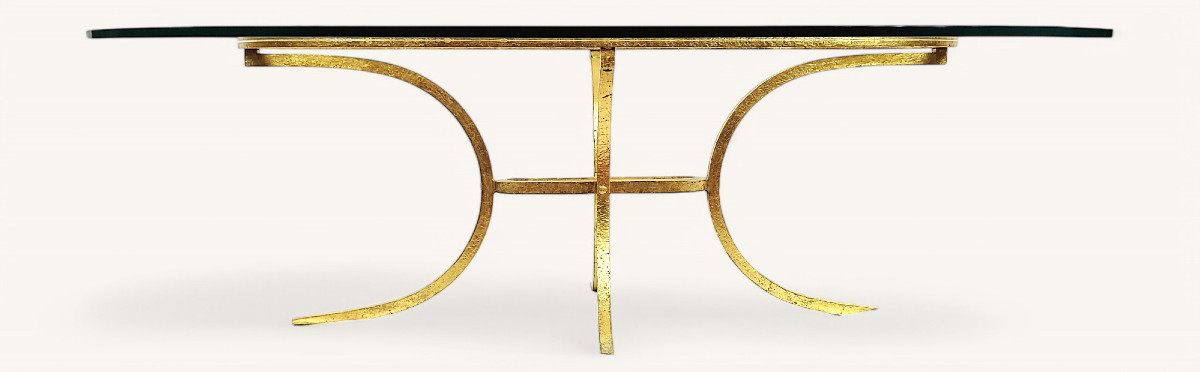 Oval Coffee Table In Gold Metal By Robert Thibier 