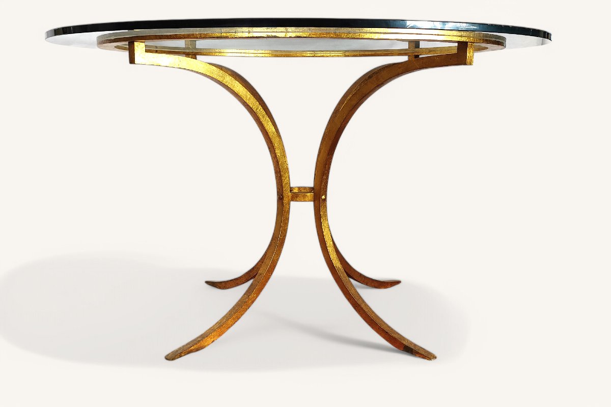 Round Gold Metal Dining Table By Robert Thibier-photo-3