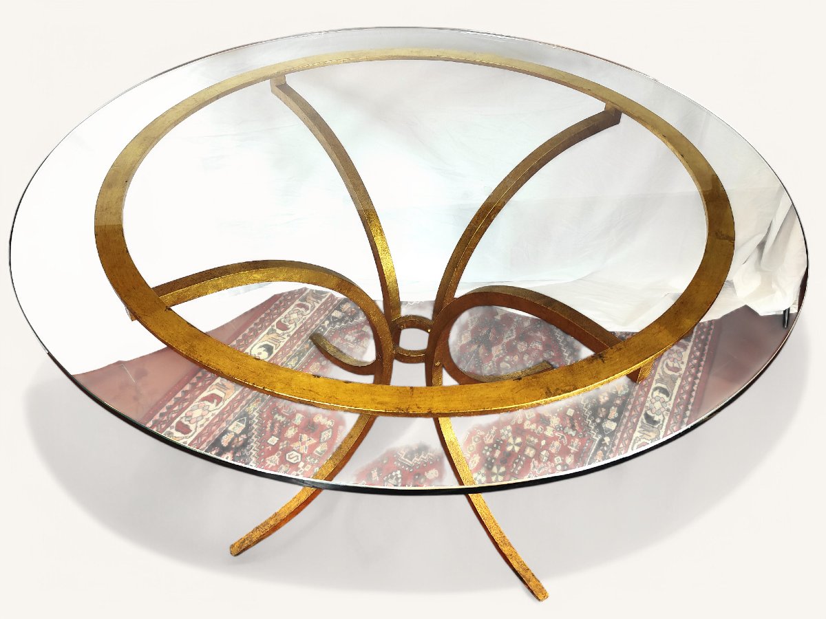 Round Gold Metal Dining Table By Robert Thibier-photo-4