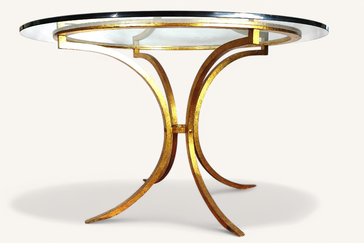 Round Gold Metal Dining Table By Robert Thibier