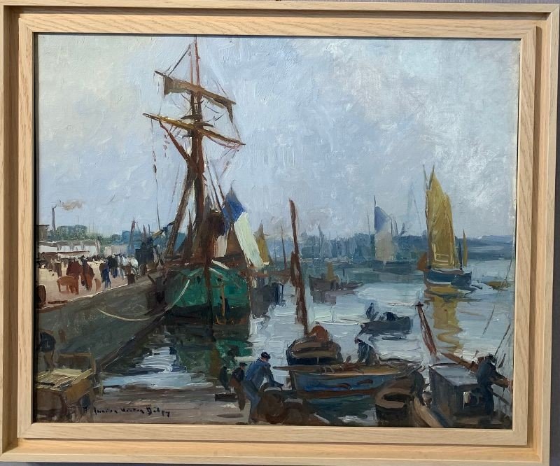 Lucien Victor Delpy (1898-1967) Hst " Goelette au port de Concarneau" Bretagne -photo-3