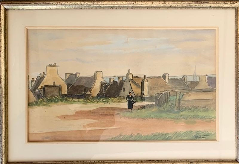 Robert Louis Antral (1895-1939) Aquarelle " Vue de village en Bretagne"