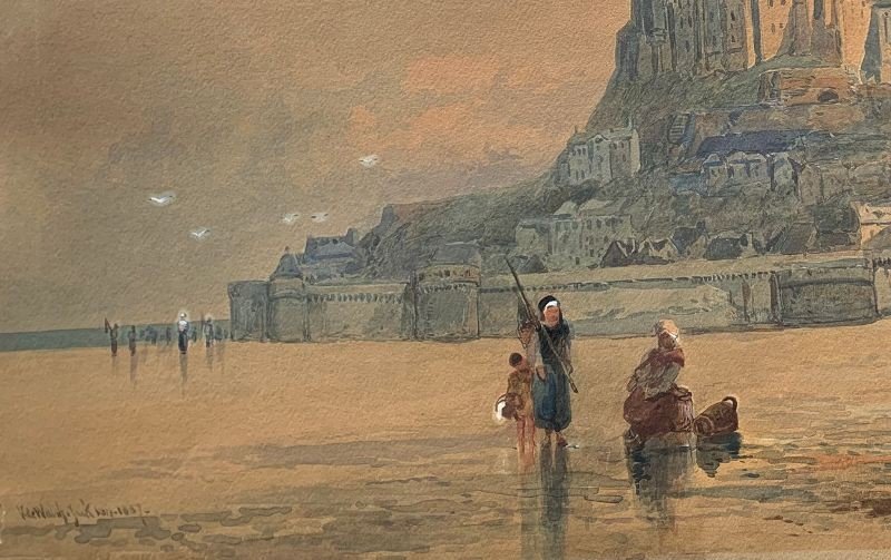 Victor De Walsh Jackson (xix) Watercolor "mont Saint Michel"  -photo-3