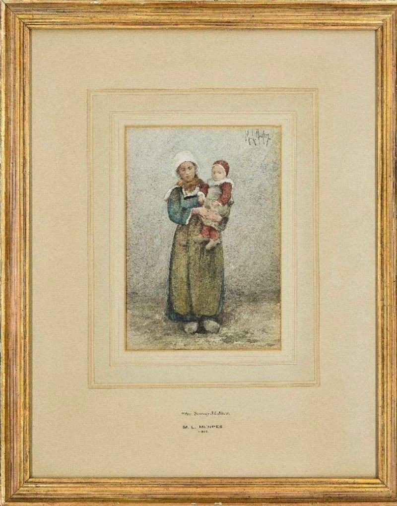 Mortimer L. Menpes (1855-1938) Watercolor "breton Woman And Her Child - Auray" Brittany 