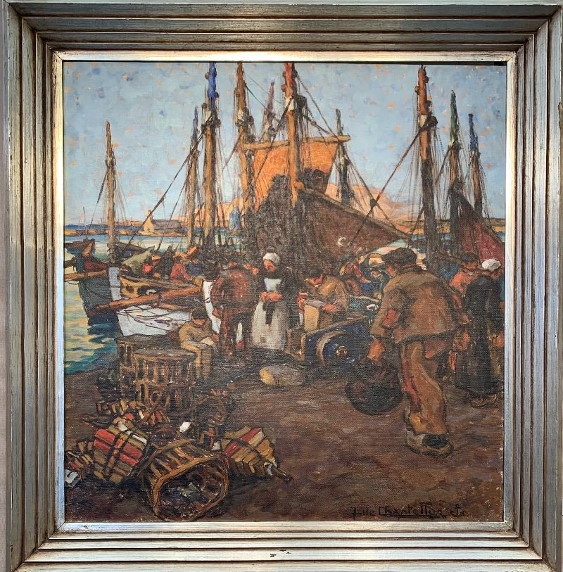 Jacques De Chastellus  (1897-1954) Hst "Retour de peche à Camaret " Bretagne