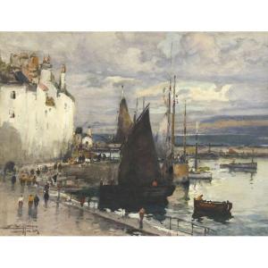 Eugène Villon (1879-1951) Aquarelle "vue de Douarnenez" Bretagne  