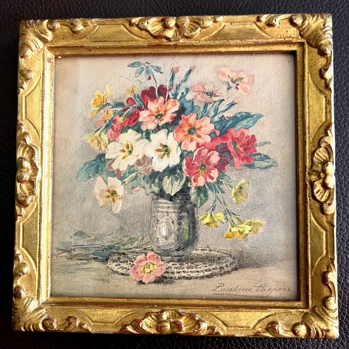 Charming Watercolor Of A Bouquet Of Flowers By Pauline Caspers, Late 19th Century