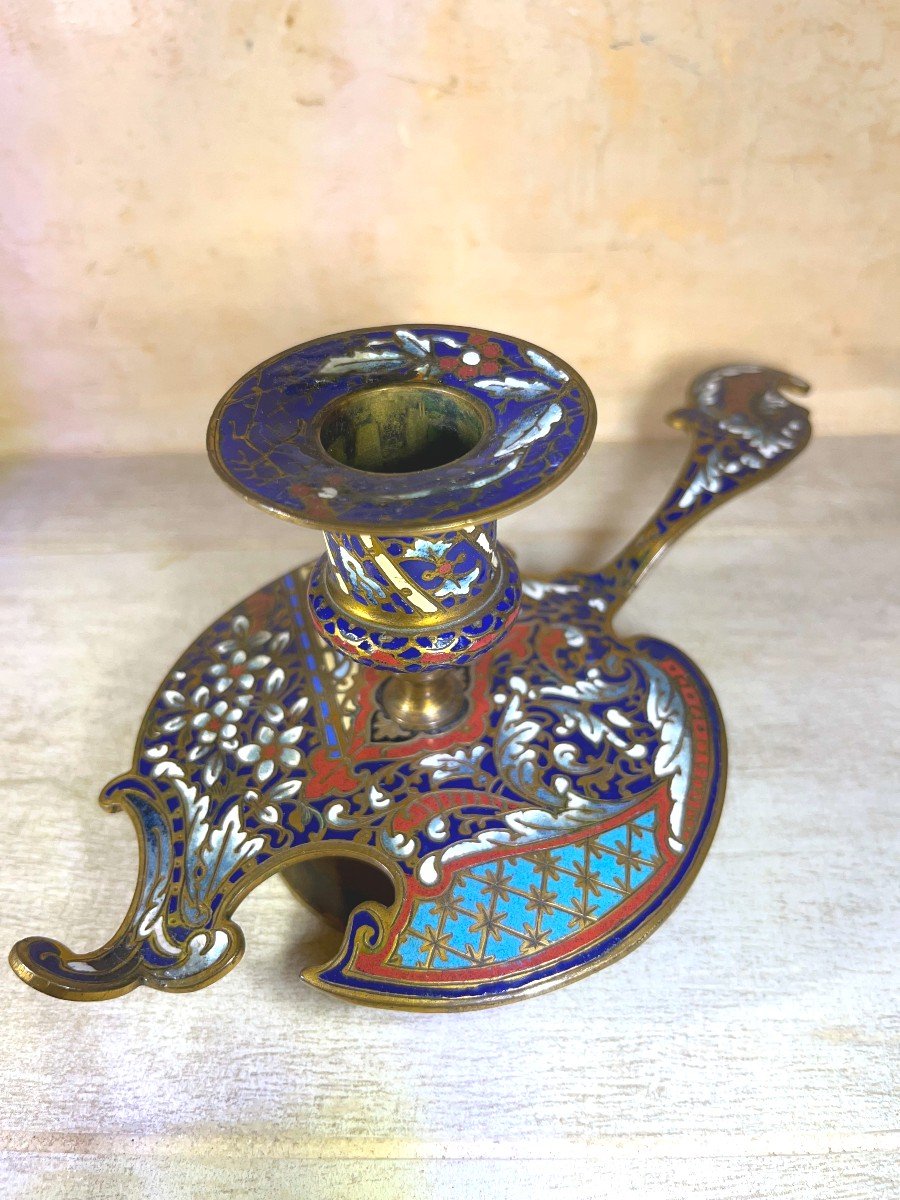 Cloisonné Bronze Hand Candle Holder - Napoleon III