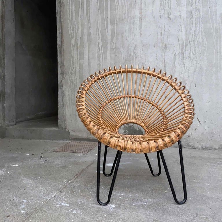 Rattan Armchair With Metal Legs – Circa 1950-photo-2