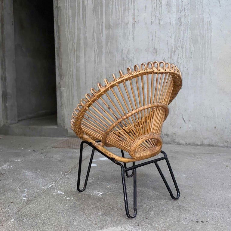 Rattan Armchair With Metal Legs – Circa 1950-photo-3