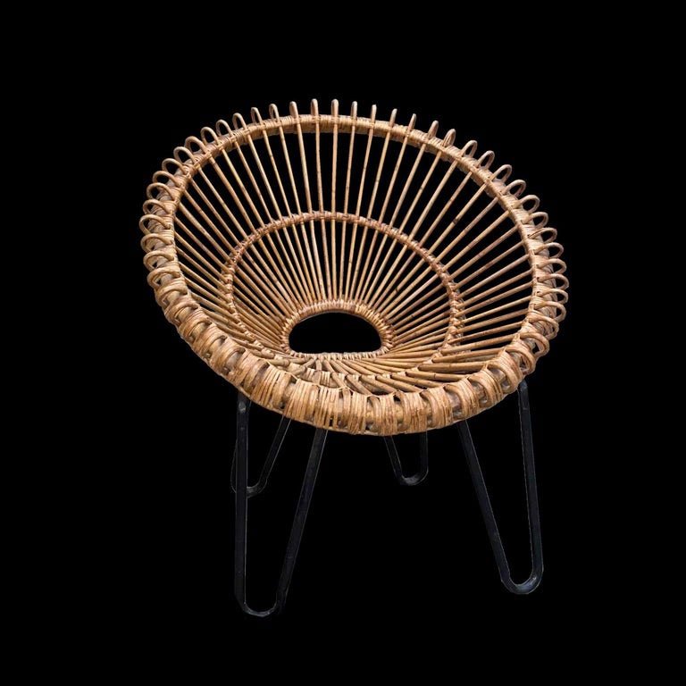 Rattan Armchair With Metal Legs – Circa 1950-photo-4