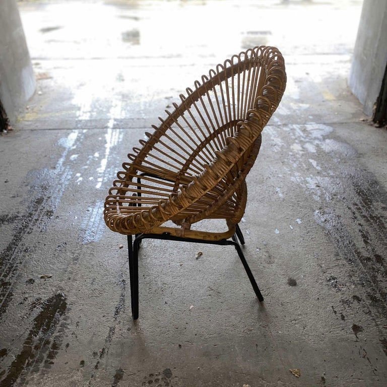 Rattan Armchair With Metal Legs – Circa 1950-photo-1