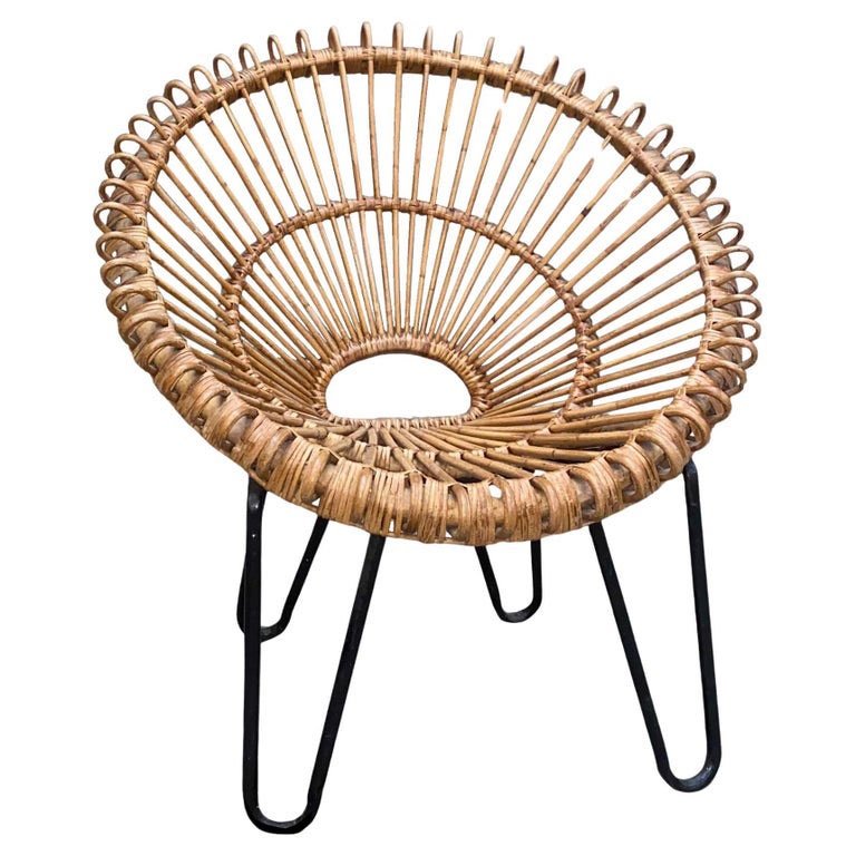 Rattan Armchair With Metal Legs – Circa 1950