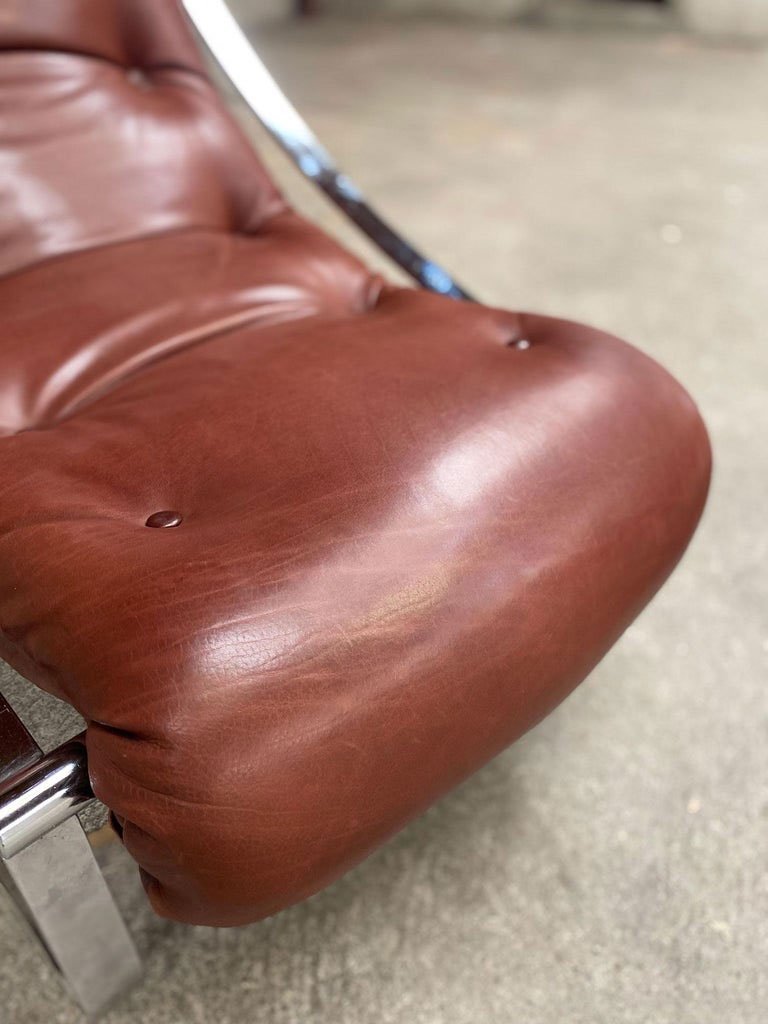 Pair Of Vintage Stainless Steel And Leather Armchairs, Roche&bobois, 1970-photo-3