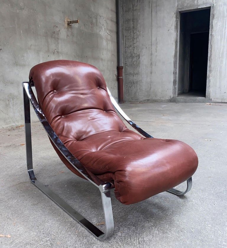 Pair Of Vintage Stainless Steel And Leather Armchairs, Roche&bobois, 1970-photo-4